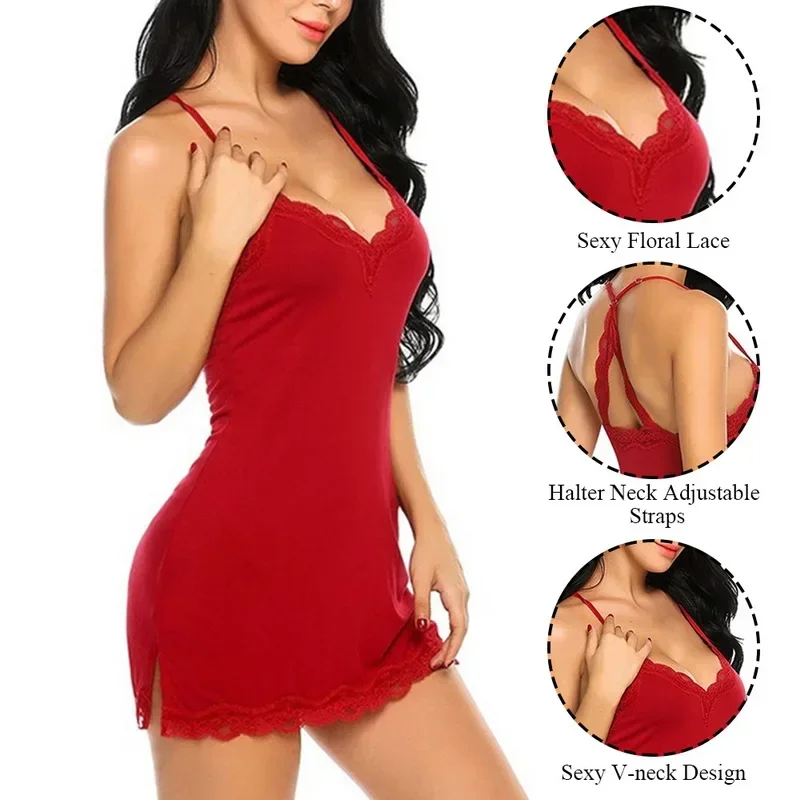 Sexy Mini Dress Fashion Lingerie Ladies Sleepwear Women Satin Nighties See Through Nightwear Lace Nightgowns Silk Pajamas - Image 2