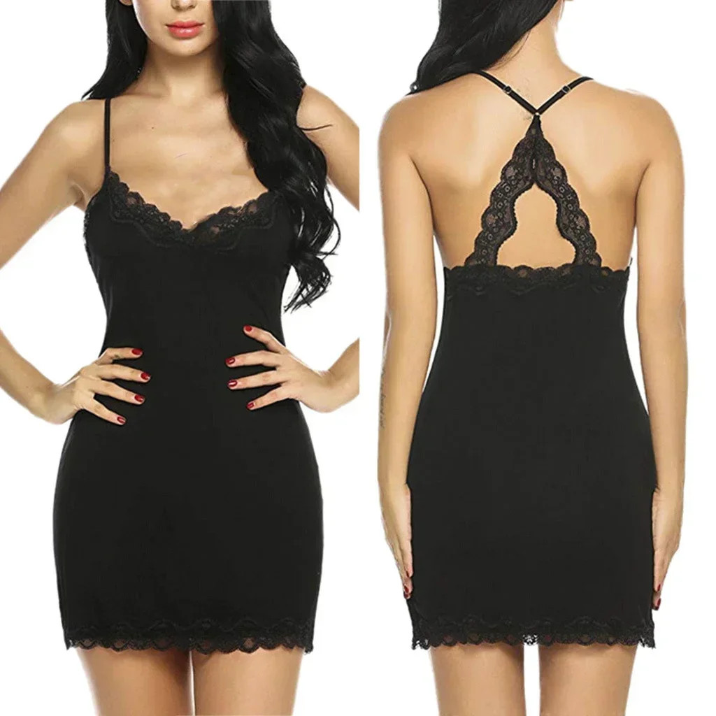 Sexy Mini Dress Fashion Lingerie Ladies Sleepwear Women Satin Nighties See Through Nightwear Lace Nightgowns Silk Pajamas - Image 5
