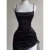 Sexy Satin Lace Up Bodycon Mini Dress Women Sleeveless Backless Party Club Dresses Streetwear Elegant Evening Clothes Black Robe