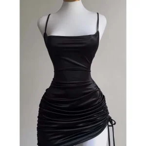 Sexy Satin Lace Up Bodycon Mini Dress Women Sleeveless Backless Party Club Dresses Streetwear Elegant Evening Clothes Black Robe