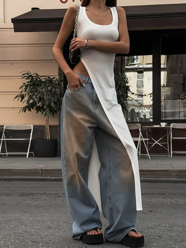 Sexy Sleeveless Side High Split Midi Dress Backless Women's Summer Party Club Streetwear Y2K Style Solid Color - Image 4