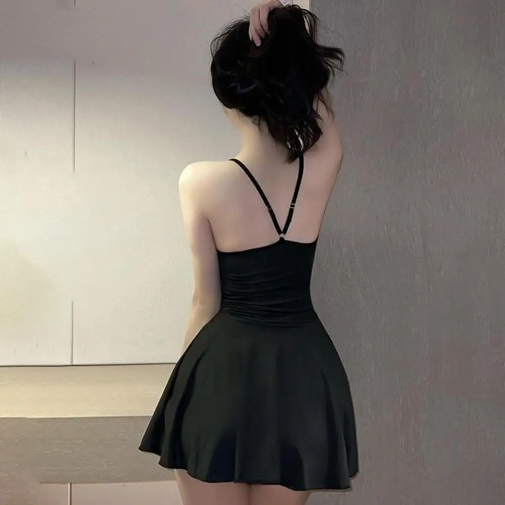 Sexy women's pleated mini dress, uniform suspender mini dress, nightclub clothing, seductive pleated edge dress, backless - Image 2