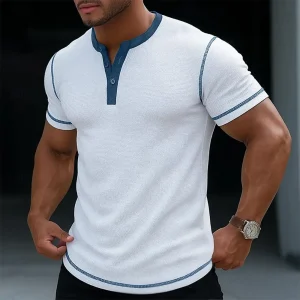 Simple Men's Henley Shirt Tee Short Sleeve Solid Color Plain Casual Buttons Henley Casual Vintage Clothing Large Pullover Tops