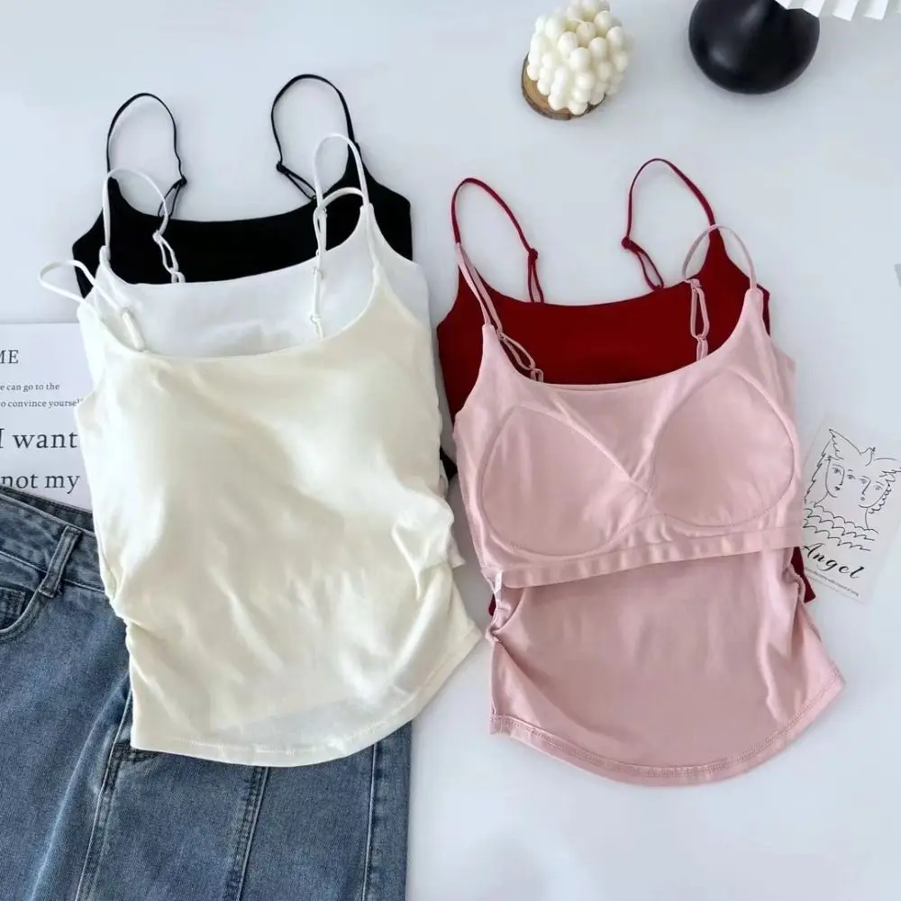 Simple Sleeveless Suspender Vest Underwear With Padded Cups Camisole Slim Short Vest Sports Activities - Image 2