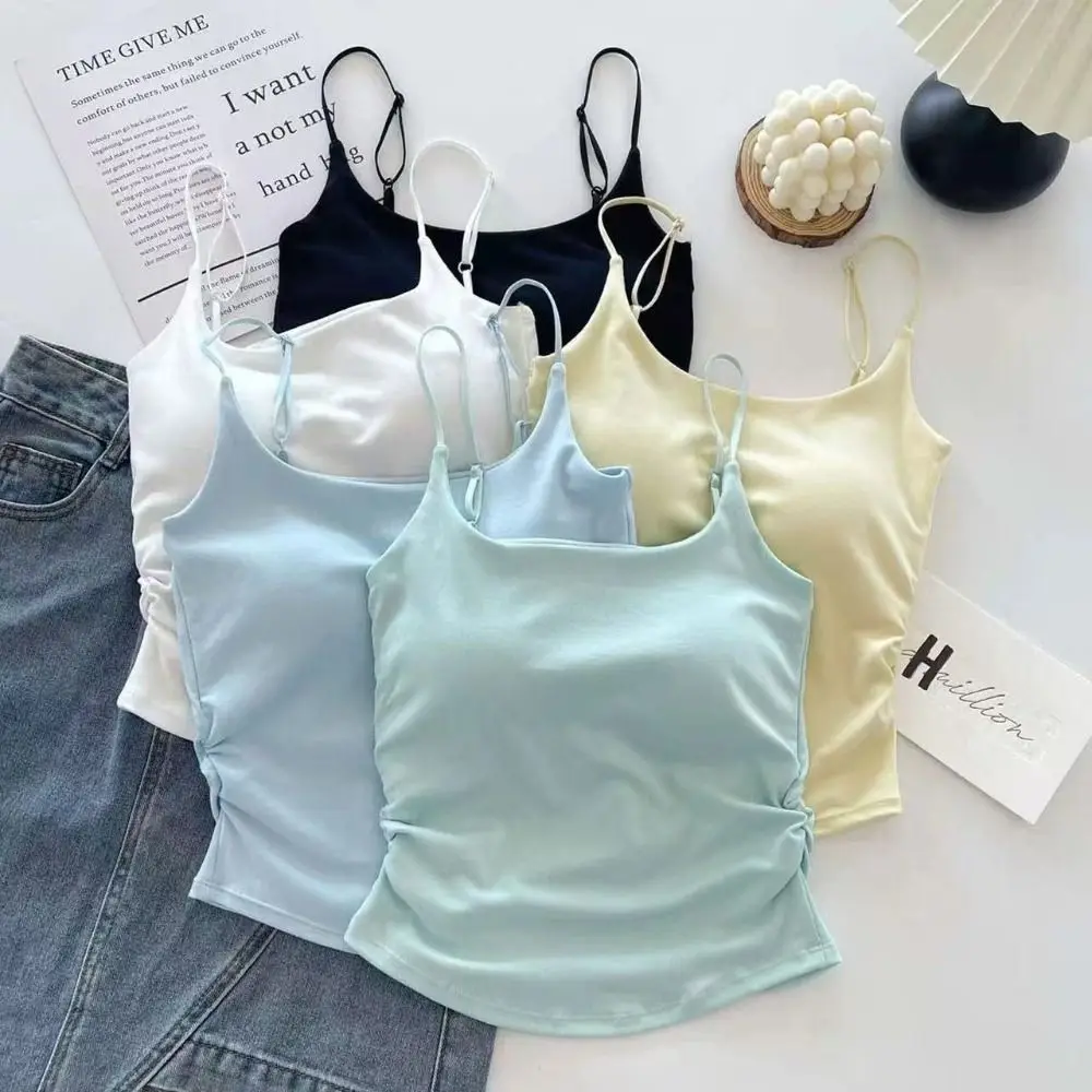 Simple Sleeveless Suspender Vest Underwear With Padded Cups Camisole Slim Short Vest Sports Activities