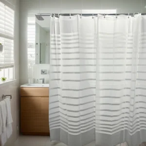 Simple White Striped Semi-Transparent Shower Curtain, Dry-Wet Separated Partition Curtain, Private Bathroom Shower Curtain