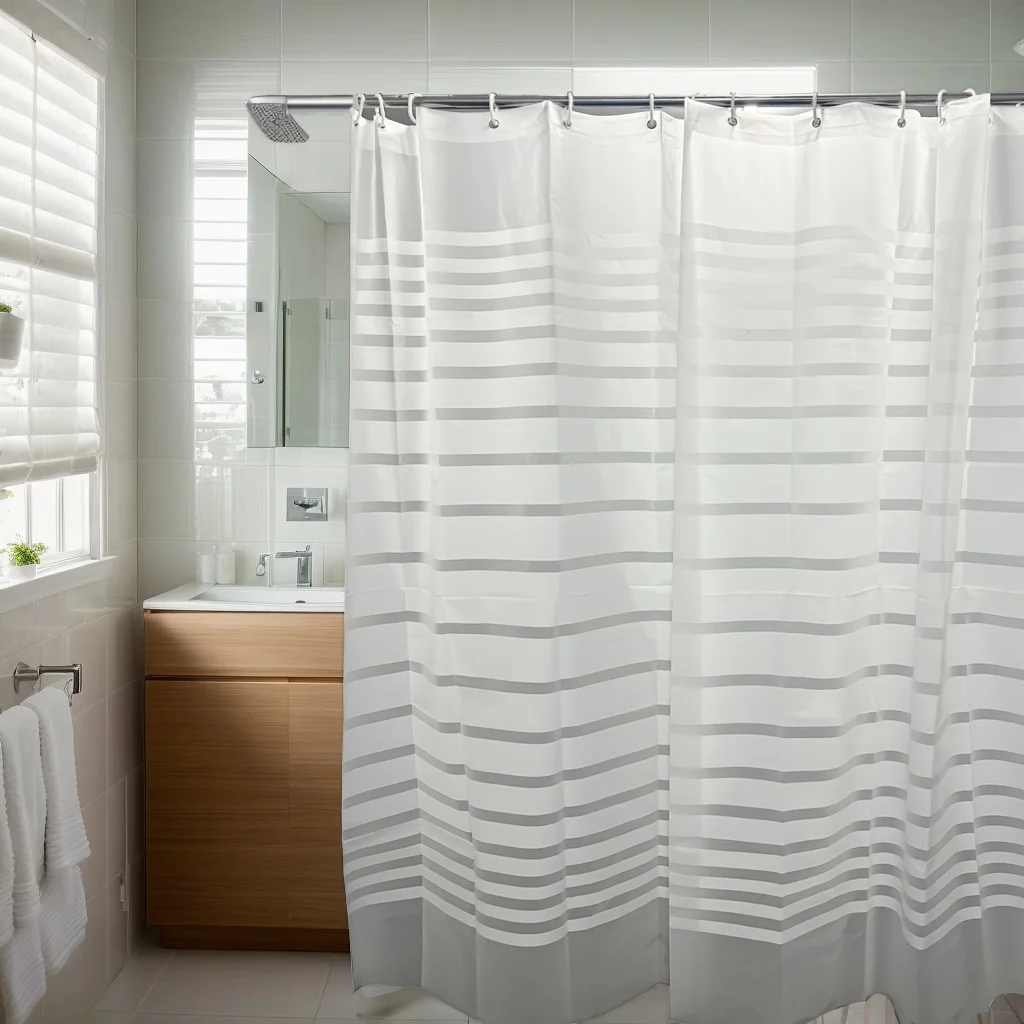 Simple White Striped Semi-Transparent Shower Curtain, Dry-Wet Separated Partition Curtain, Private Bathroom Shower Curtain