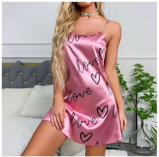 Sleepwear Women's Sexy Lingerie Heart Print Nightdress Scoop Neck Criss Cross Back Sleepdress Nightgowns Pajamas Nighties - Image 2