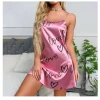 Sleepwear Women's Sexy Lingerie Heart Print Nightdress Scoop Neck Criss Cross Back Sleepdress Nightgowns Pajamas Nighties