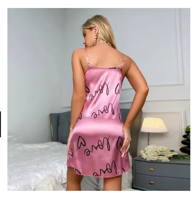 Sleepwear Women's Sexy Lingerie Heart Print Nightdress Scoop Neck Criss Cross Back Sleepdress Nightgowns Pajamas Nighties - Image 4