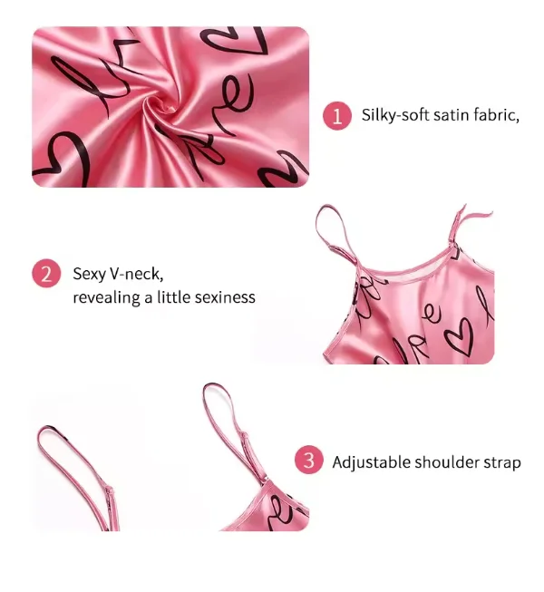 Sleepwear Women's Sexy Lingerie Heart Print Nightdress Scoop Neck Criss Cross Back Sleepdress Nightgowns Pajamas Nighties - Image 5