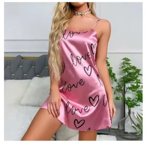 Sleepwear Women's Sexy Lingerie Heart Print Nightdress Scoop Neck Criss Cross Back Sleepdress Nightgowns Pajamas Nighties
