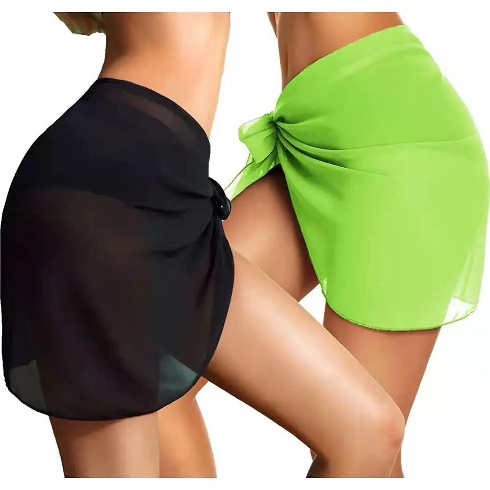 Soft Short Sarongs Chiffon Swimsuit Coverups Scarf Cover Short Skirt Wrap Sheer Summer Beach Bikini Women - Image 3