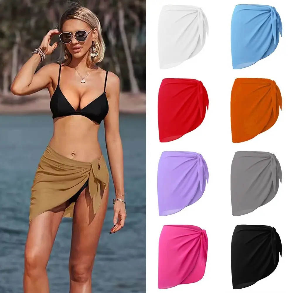 Soft Short Sarongs Chiffon Swimsuit Coverups Scarf Cover Short Skirt Wrap Sheer Summer Beach Bikini Women - Image 4