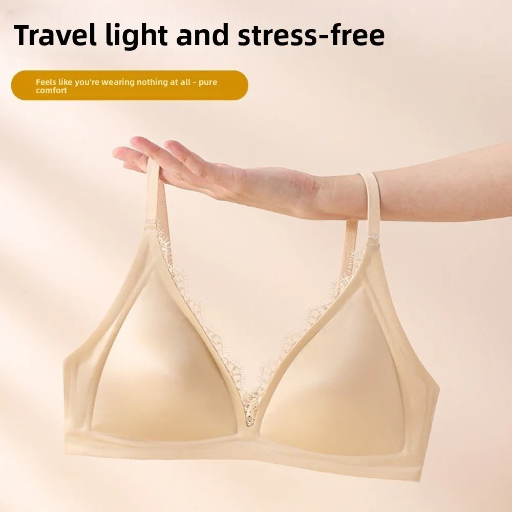 Soft Sweet Satin Satin Wireless V Bra V Lace Neck Solid Color Push Up Underwear Comfortable Lingerie Seamless Bras Girls Women - Image 2