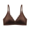 Soft Sweet Satin Satin Wireless V Bra V Lace Neck Solid Color Push Up Underwear Comfortable Lingerie Seamless Bras Girls Women