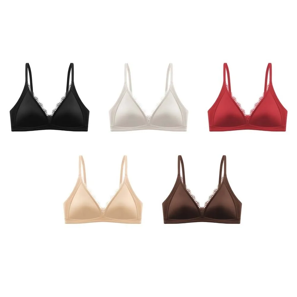 Soft Sweet Satin Satin Wireless V Bra V Lace Neck Solid Color Push Up Underwear Comfortable Lingerie Seamless Bras Girls Women - Image 5