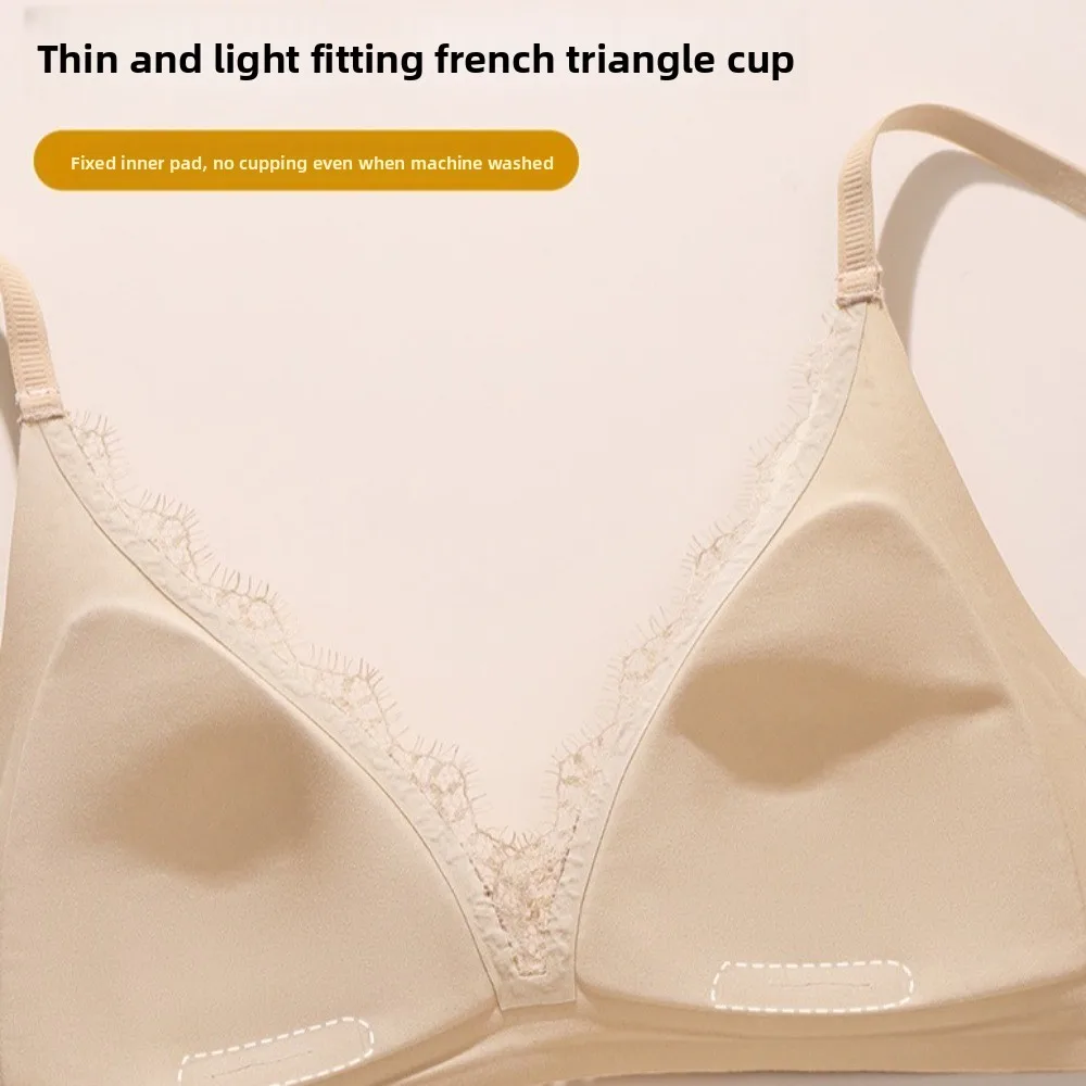 Soft Sweet Satin Satin Wireless V Bra V Lace Neck Solid Color Push Up Underwear Comfortable Lingerie Seamless Bras Girls Women - Image 3