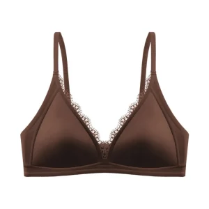Soft Sweet Satin Satin Wireless V Bra V Lace Neck Solid Color Push Up Underwear Comfortable Lingerie Seamless Bras Girls Women