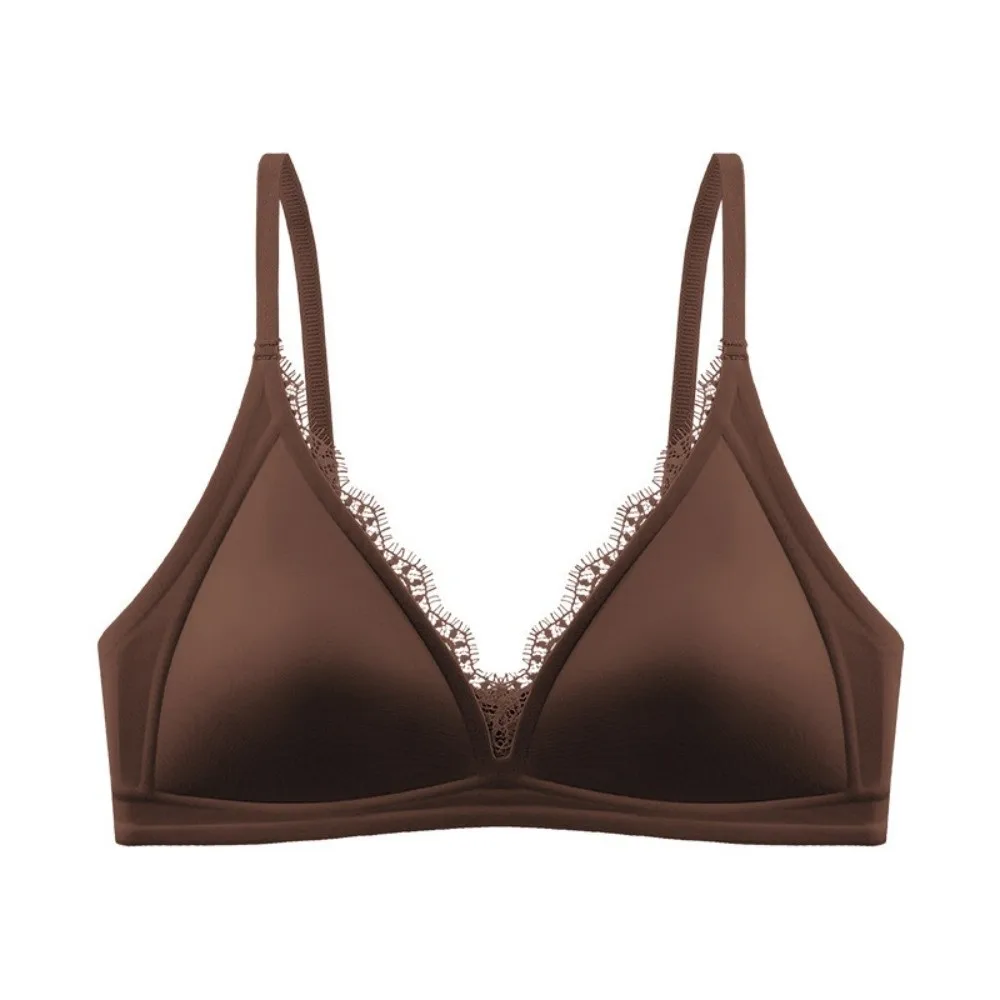 Soft Sweet Satin Satin Wireless V Bra V Lace Neck Solid Color Push Up Underwear Comfortable Lingerie Seamless Bras Girls Women