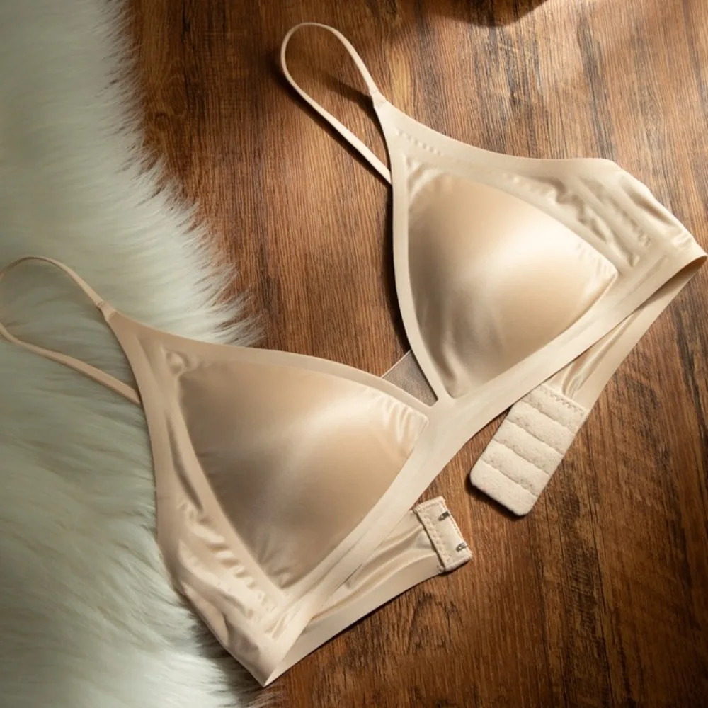 Soft Sweet Thin Satin Wireless Deep V Bra Shockproof Anti-sagging Push Up Underwear Traceless Lingerie Brassiere for Women Sport - Image 3