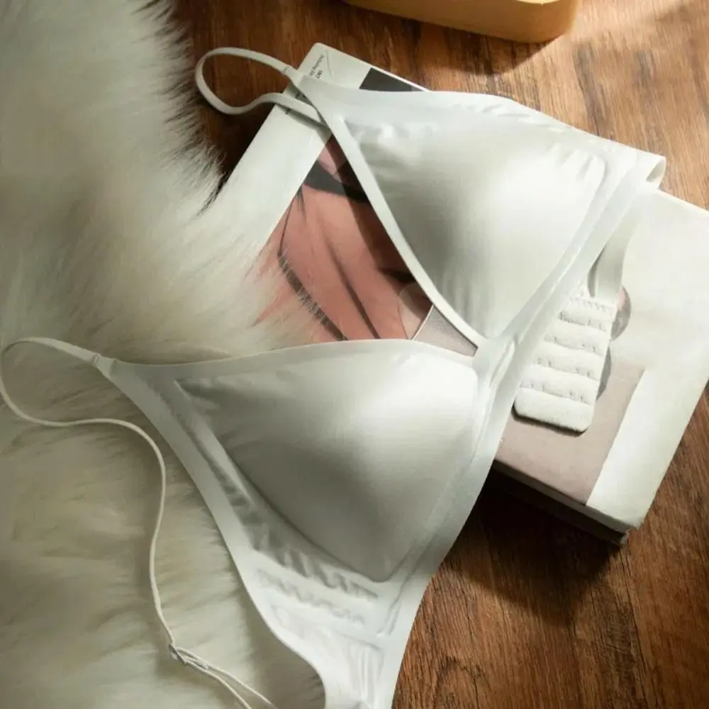 Soft Sweet Thin Satin Wireless Deep V Bra Shockproof Anti-sagging Push Up Underwear Traceless Lingerie Brassiere for Women Sport - Image 4