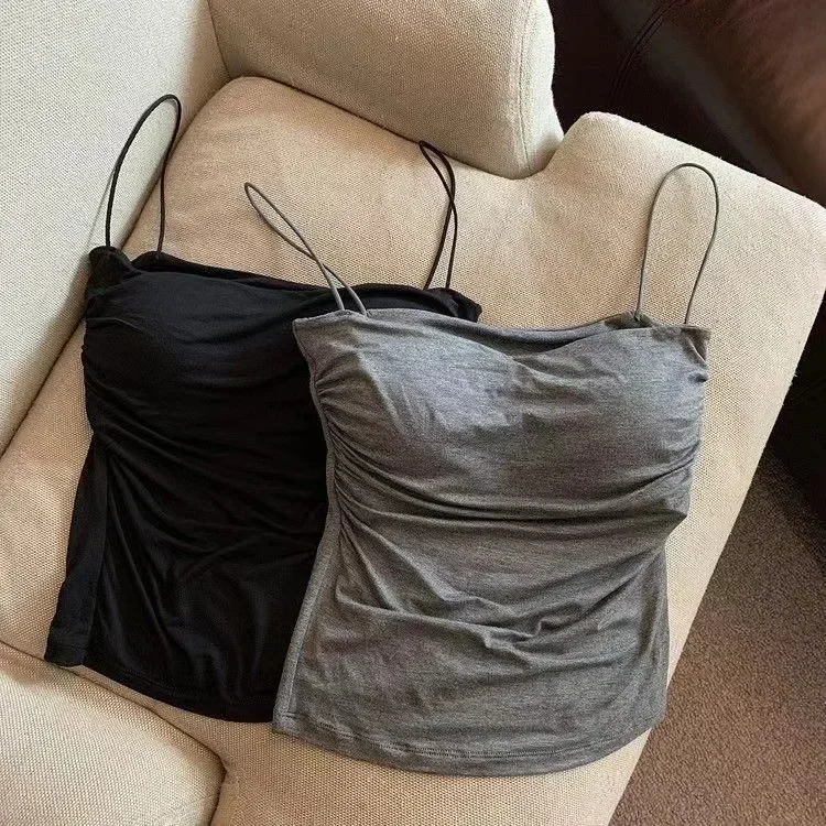 Spicy Girl Pure Desire Pleated One-Shoulder Backless Tank Top Women Summer with Chest Pad Inner And Outer Wear Tube Top - Image 4