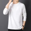 Spring Autumn 100% Cotton T-Shirts Men Solid Round Neck Long Sleeve Casual Tshirt Male Comfortable Breathable Korean Slim Tees