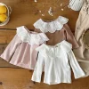 Spring Autumn Baby Boys Girls Peter Pan Collar Undershirt Korean Style Infant Baby Boys Girls Short Sleeves T-shirt Clothes 0-3Y