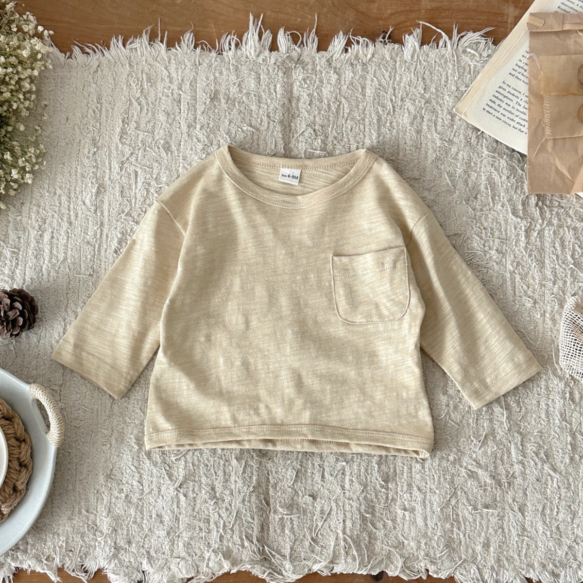 Spring/Autumn Baby T-shirt Pure Cotton Infant Girls Solid Color Tee Loose Thin Comfortable Toddler Cothes Boys Tops 0-3Y - Image 3