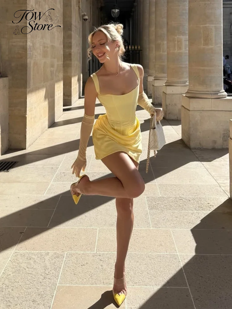 Square-neck Halter Mini Dress Women Sexy Pleated Sleeveless Backless High Waist Bodycon Dresses 2026 Women's Summer Party Robes - Image 4