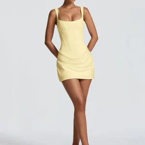 Square-neck Halter Mini Dress Women Sexy Pleated Sleeveless Backless High Waist Bodycon Dresses 2026 Women's Summer Party Robes
