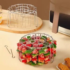 Stainless Steel Vertical Grill Skewers Air Fryer Barbecue Round Barbecue Grill with Skewers Hanging Skewers Vertical Grill