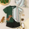 Summer 0-3 Years Old Infant Baby Boys Dinosaur Print Stripe Casual 2-Piece Set