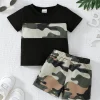 Summer 0-3 Years Old Short Sleeved Camouflage Splicing Top and Shorts Casual 2-Piece Set