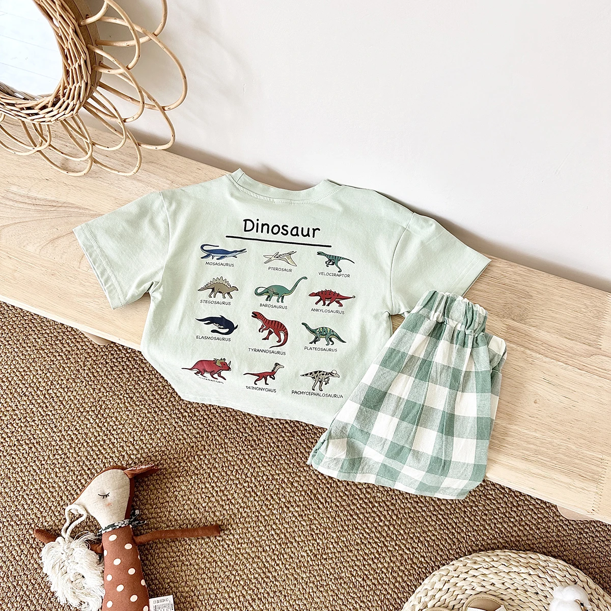 Summer 2Pcs Newborn Baby Boys Clothes Set Girls Suit Casual Dinosaur Printed T-shirt+Checkered Shorts Infant Toddler Outfit 0-3Y - Image 6