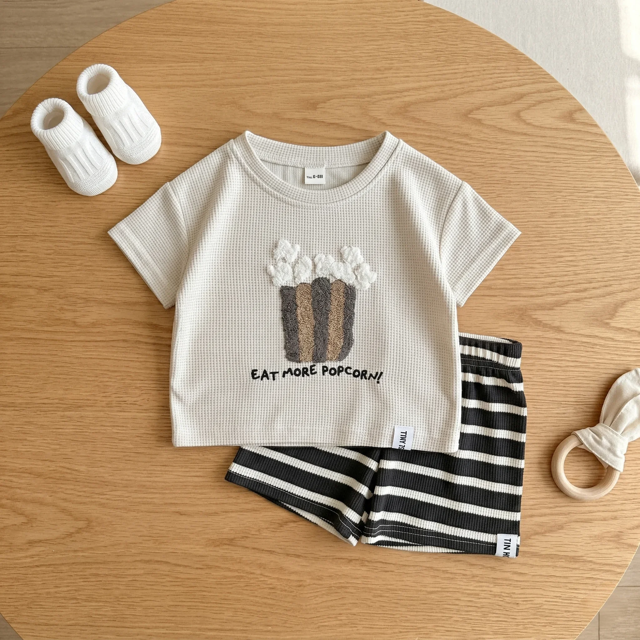 Summer Baby Boys Girls Clothes Children Popcorn Bucket Embroidery Sticker Shirt Shorts 2pcs Toddler Casual Style Clothing 0-3Y - Image 3