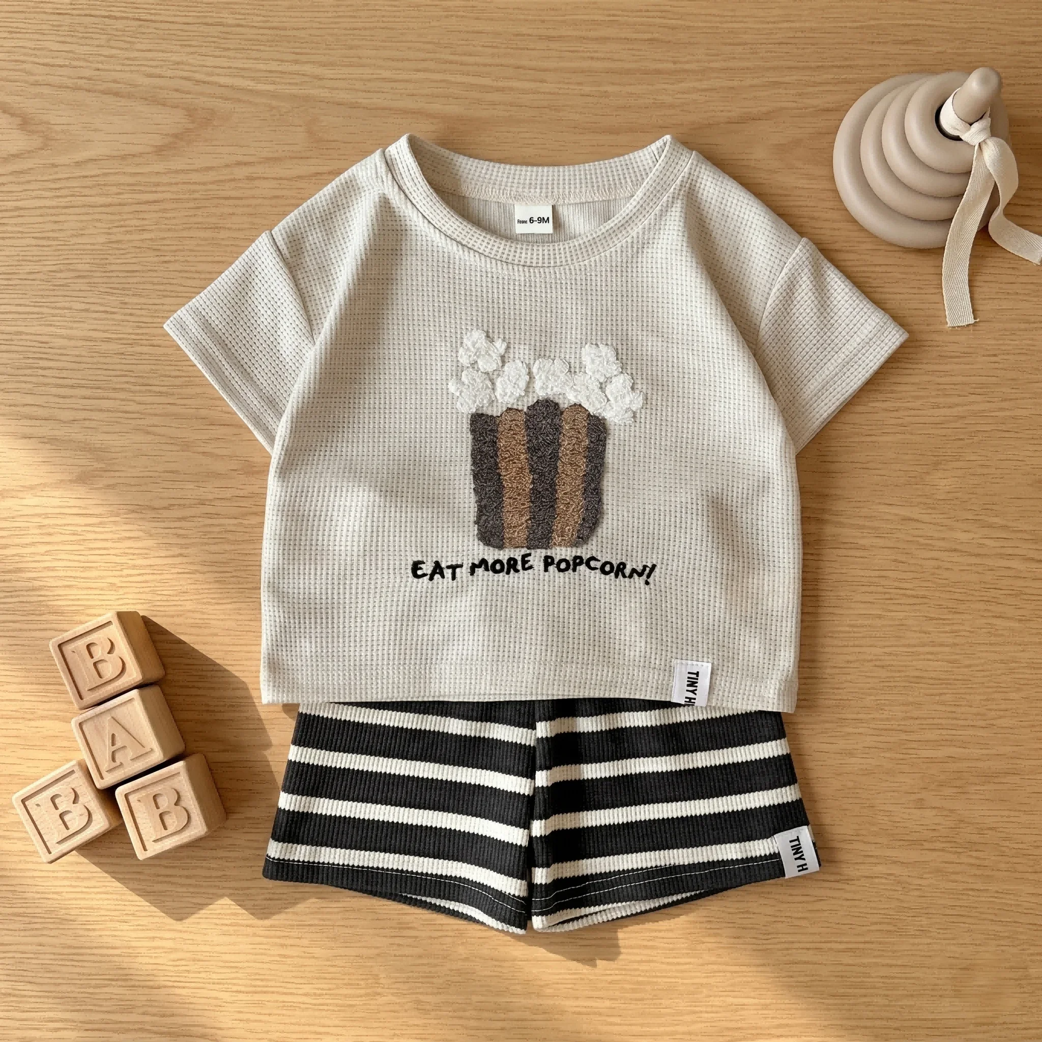 Summer Baby Boys Girls Clothes Children Popcorn Bucket Embroidery Sticker Shirt Shorts 2pcs Toddler Casual Style Clothing 0-3Y - Image 4