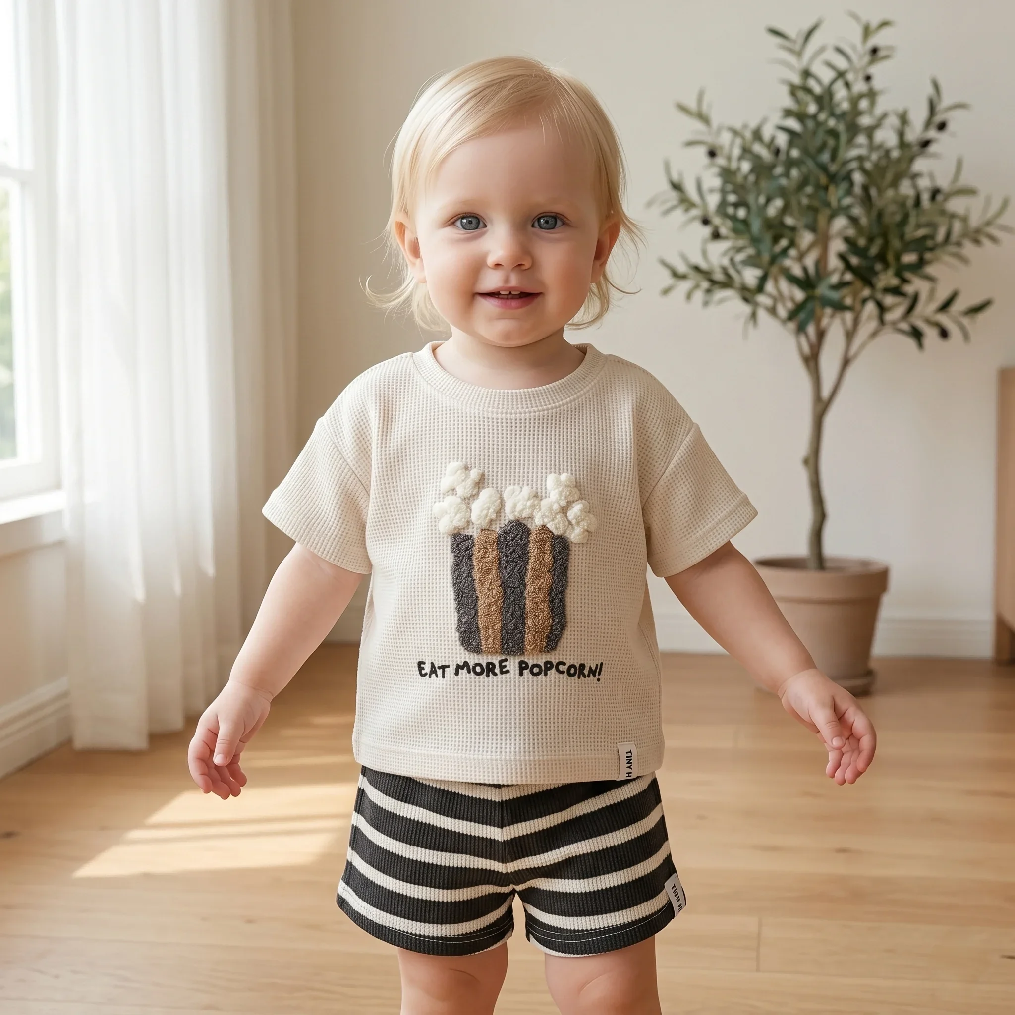 Summer Baby Boys Girls Clothes Children Popcorn Bucket Embroidery Sticker Shirt Shorts 2pcs Toddler Casual Style Clothing 0-3Y - Image 6