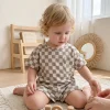 Summer Babys Boys Girls Plaid Set Turn Round Neck Boys Casual Style Short Sleeve T-shirt+Shorts Children Breathable Outfit 0-3Y