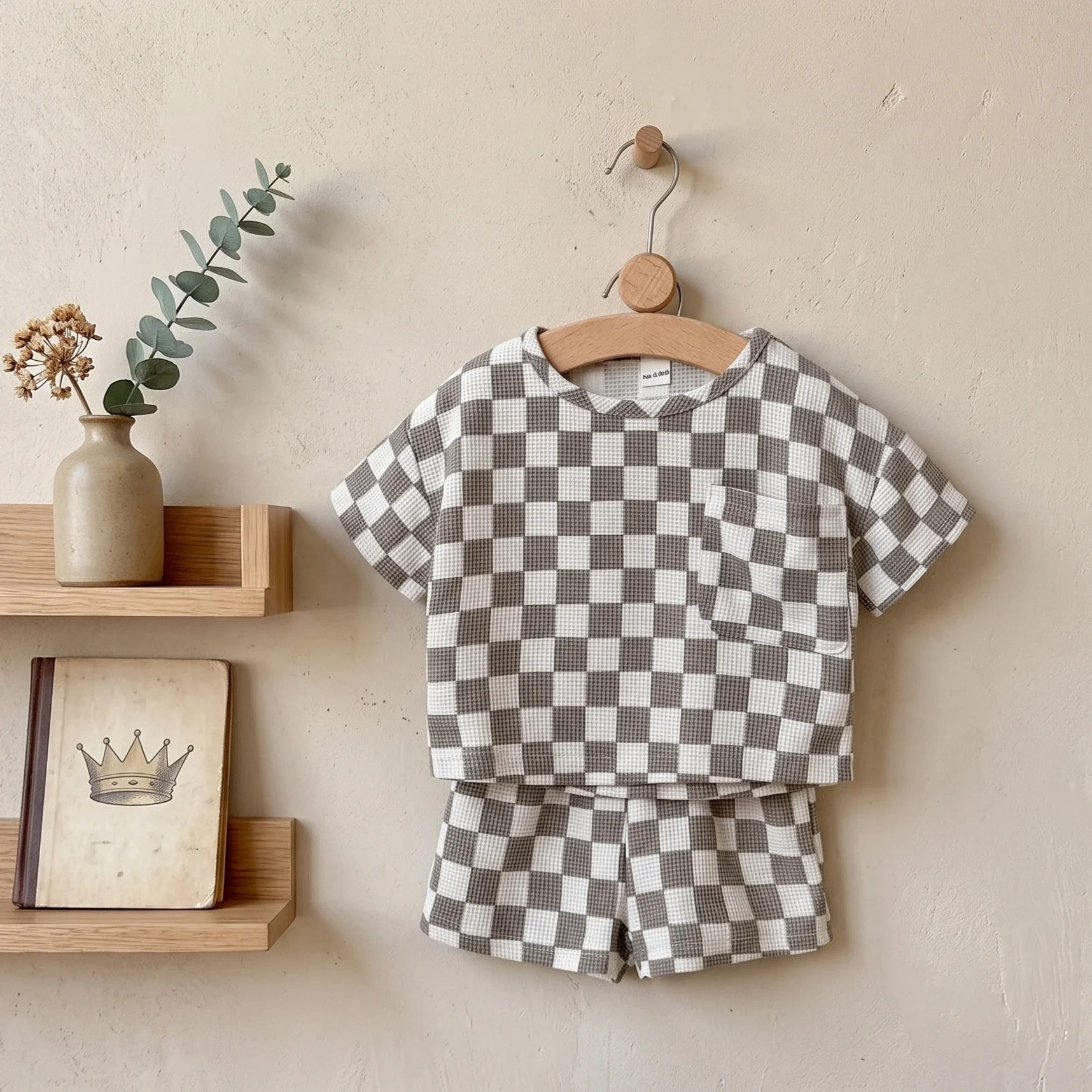 Summer Babys Boys Girls Plaid Set Turn Round Neck Boys Casual Style Short Sleeve T-shirt+Shorts Children Breathable Outfit 0-3Y - Image 6