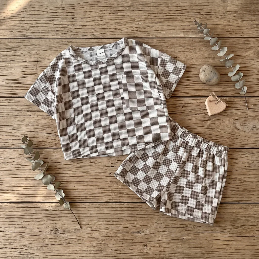 Summer Babys Boys Girls Plaid Set Turn Round Neck Boys Casual Style Short Sleeve T-shirt+Shorts Children Breathable Outfit 0-3Y - Image 4