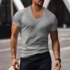 Summer Men Short-sleeved T-shirt Quick-drying Sports T-shirt Men's V-neck Solid Color Oversized Casual T-shirt Men's Clothing