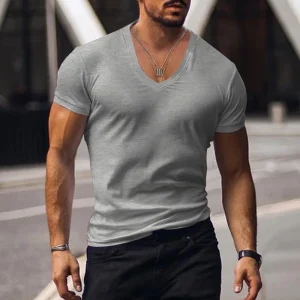 Summer Men Short-sleeved T-shirt Quick-drying Sports T-shirt Men's V-neck Solid Color Oversized Casual T-shirt Men's Clothing