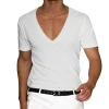 Summer Men's Short Sleeve T-Shirts Deep V Neck Solid Color Gym Muscle Fitness Undershirt Tee Tops T Shirt For Men Clothing