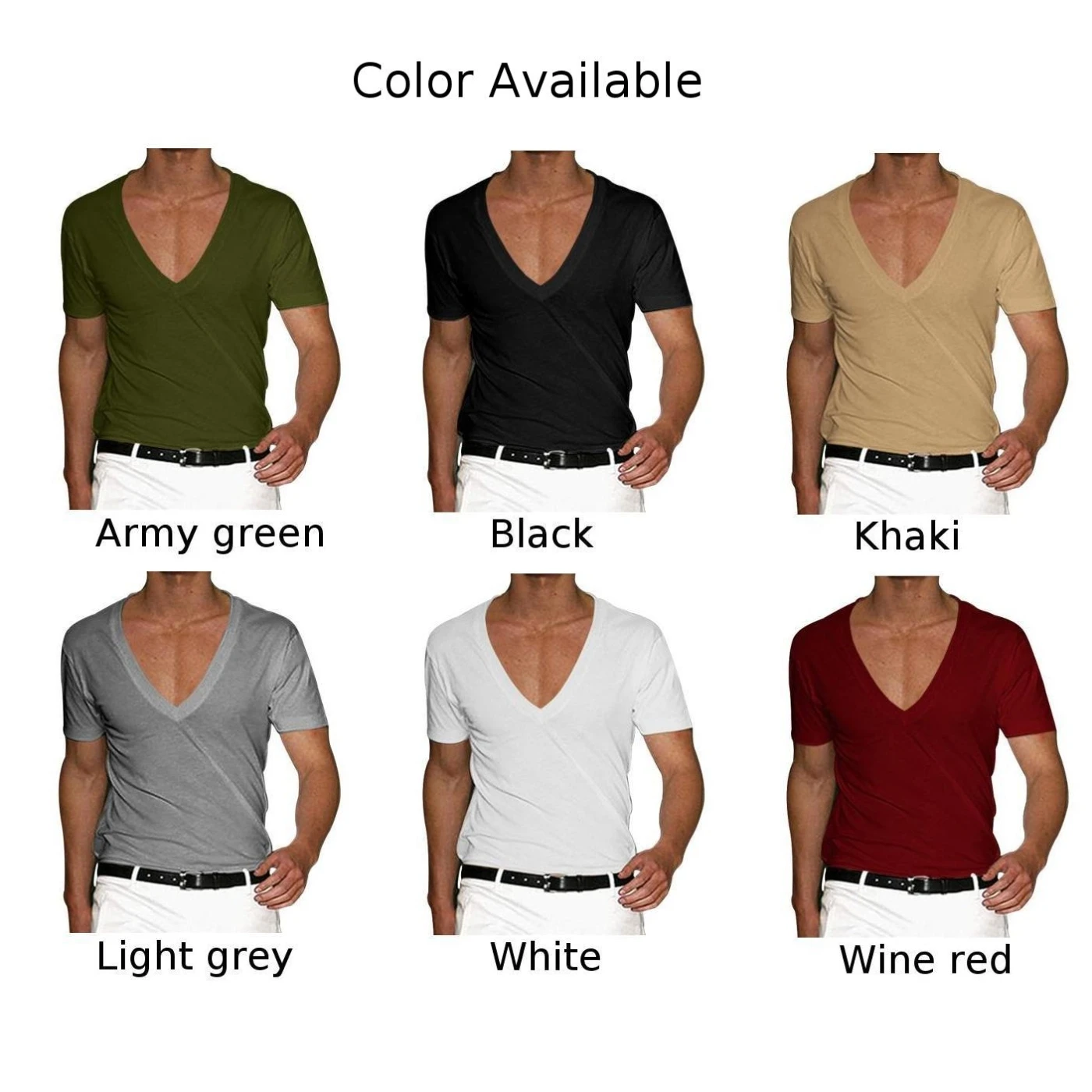 Summer Men's Short Sleeve T-Shirts Deep V Neck Solid Color Gym Muscle Fitness Undershirt Tee Tops T Shirt For Men Clothing - Image 6