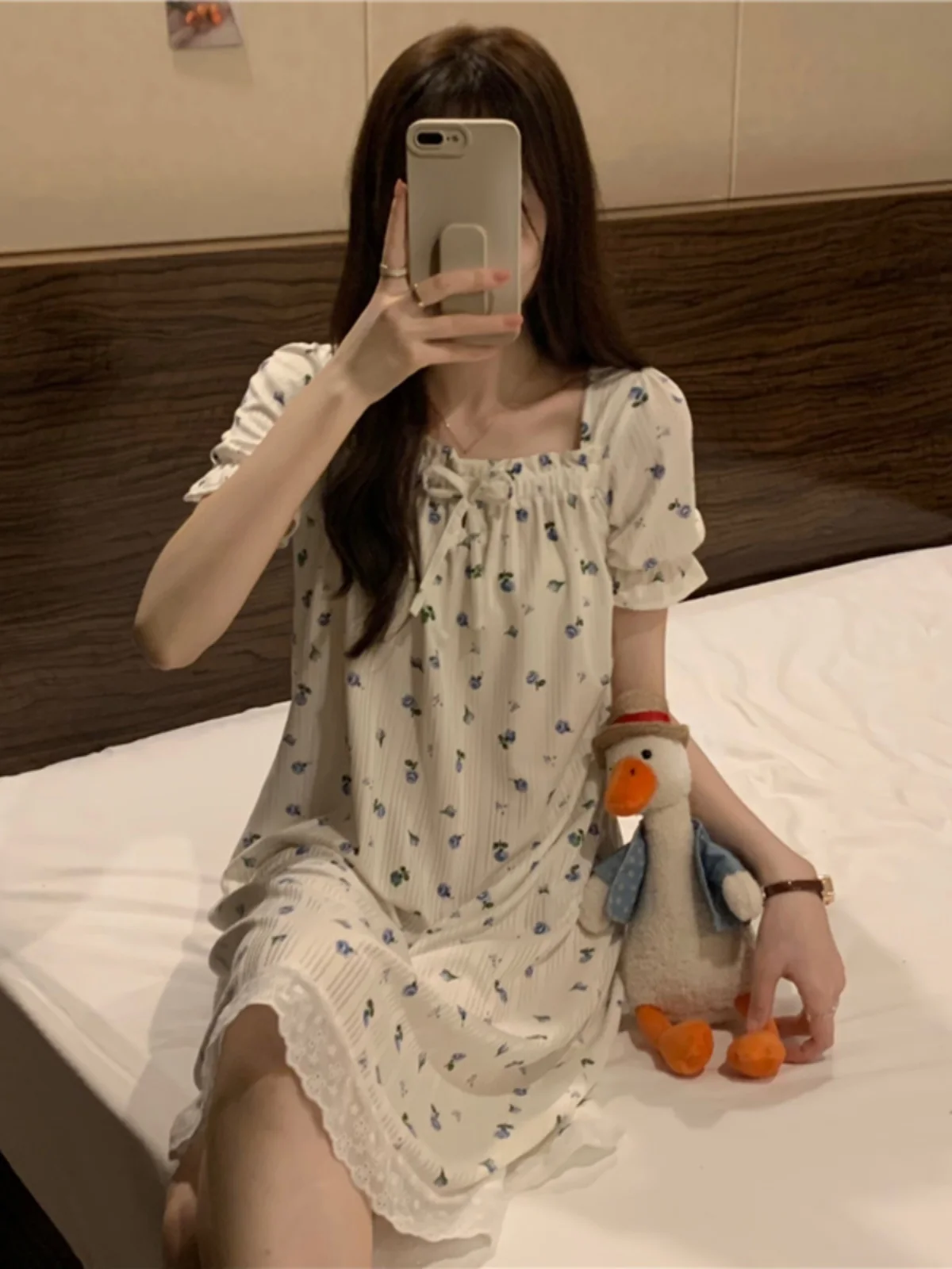 Summer Sleepwear Dress Women's 2025 New Floral Princess Style Short Sleeve High End Feeling Home Clothes Sleep Dress Summer - Image 5