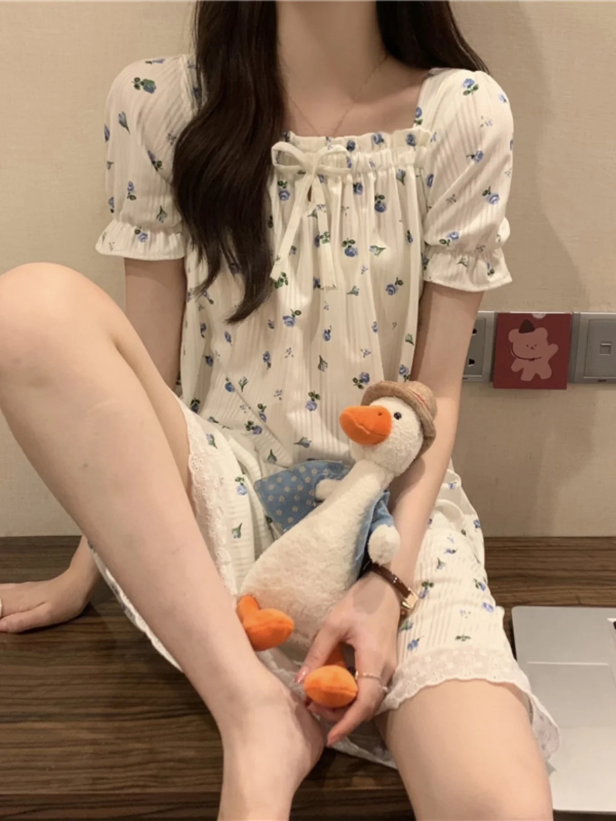 Summer Sleepwear Dress Women's 2025 New Floral Princess Style Short Sleeve High End Feeling Home Clothes Sleep Dress Summer - Image 4