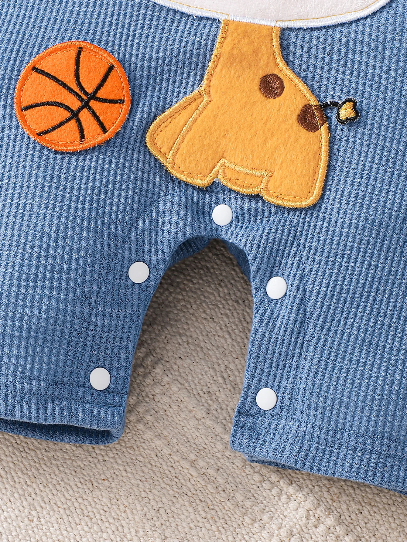 Summer Sleeveless 3D Giraffe Jumpsuit for Boys and Girls, Cute Blue Basketball Patch, Soft and Comfortable Crawling Suit - Image 6