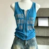Summer Vintage 90s Women Crop Vest Y2K Letter Print Punk Sexy Grunge Harajuku Sleeveless Tank Tops Fashion Camisole